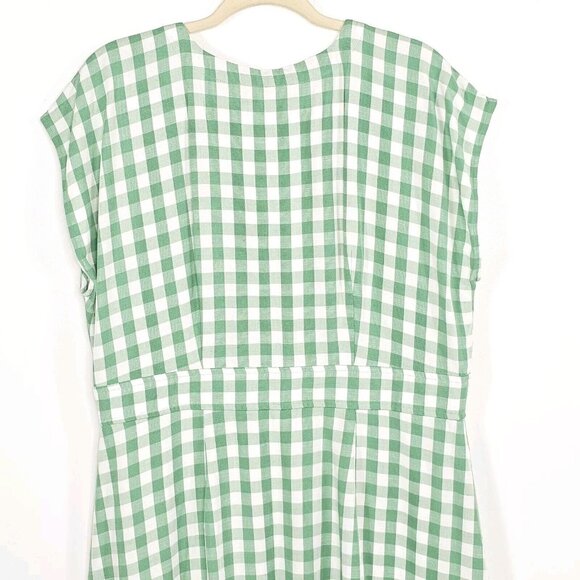Loft Gingham Button Flare Dress Womens 16 Green White Cottage Country Western - Picture 10 of 13